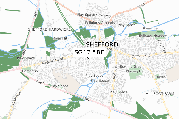 SG17 5BF map - small scale - OS Open Zoomstack (Ordnance Survey)