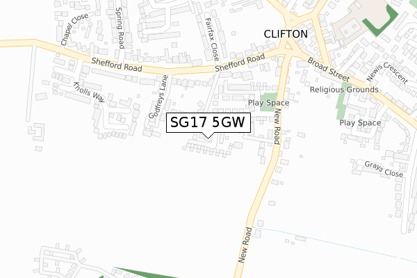 SG17 5GW map - large scale - OS Open Zoomstack (Ordnance Survey)