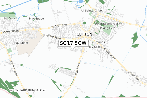 SG17 5GW map - small scale - OS Open Zoomstack (Ordnance Survey)