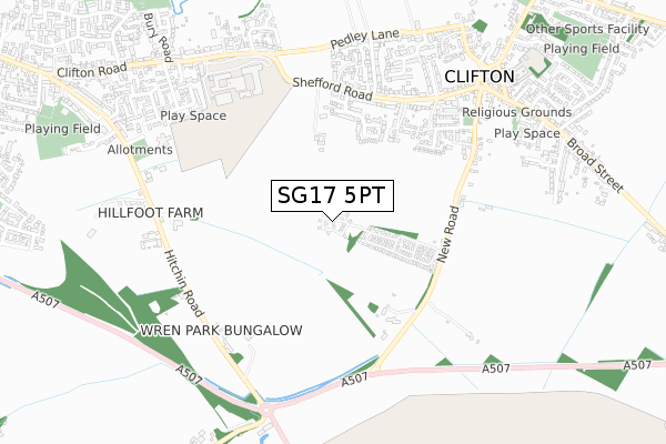 SG17 5PT map - small scale - OS Open Zoomstack (Ordnance Survey)