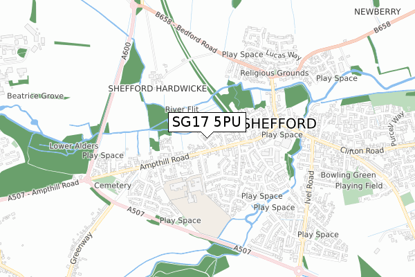 SG17 5PU map - small scale - OS Open Zoomstack (Ordnance Survey)