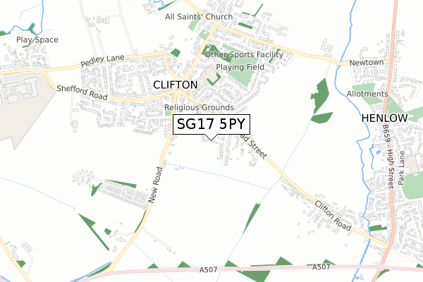 SG17 5PY map - small scale - OS Open Zoomstack (Ordnance Survey)