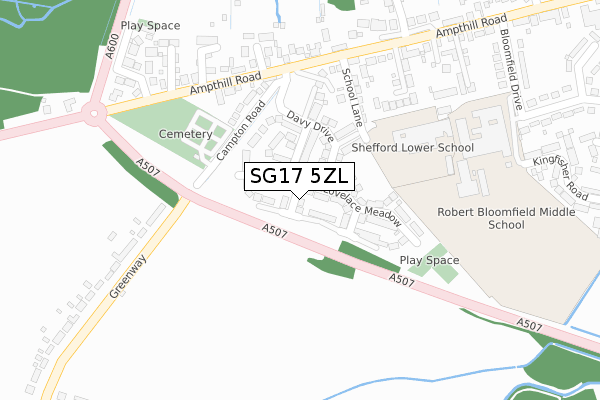 SG17 5ZL map - large scale - OS Open Zoomstack (Ordnance Survey)