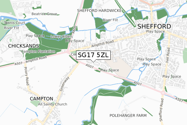 SG17 5ZL map - small scale - OS Open Zoomstack (Ordnance Survey)