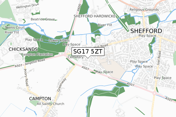 SG17 5ZT map - small scale - OS Open Zoomstack (Ordnance Survey)