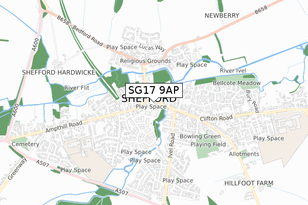 SG17 9AP map - small scale - OS Open Zoomstack (Ordnance Survey)