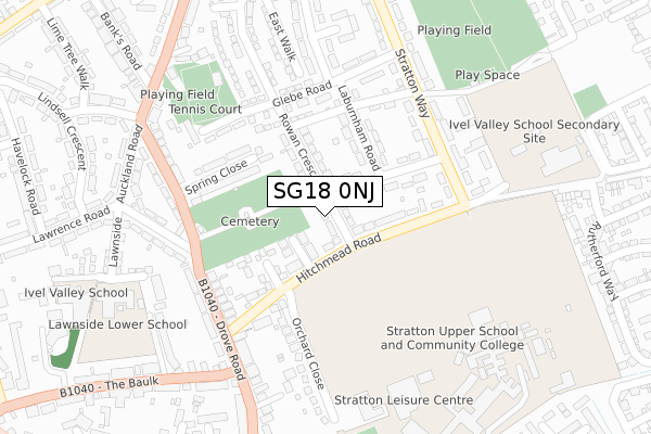 SG18 0NJ map - large scale - OS Open Zoomstack (Ordnance Survey)