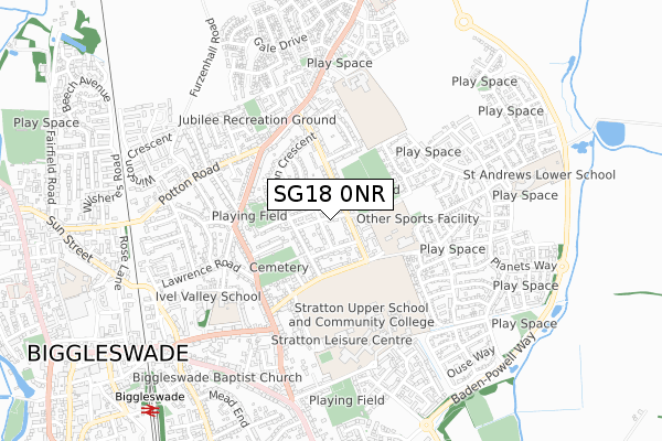 SG18 0NR map - small scale - OS Open Zoomstack (Ordnance Survey)