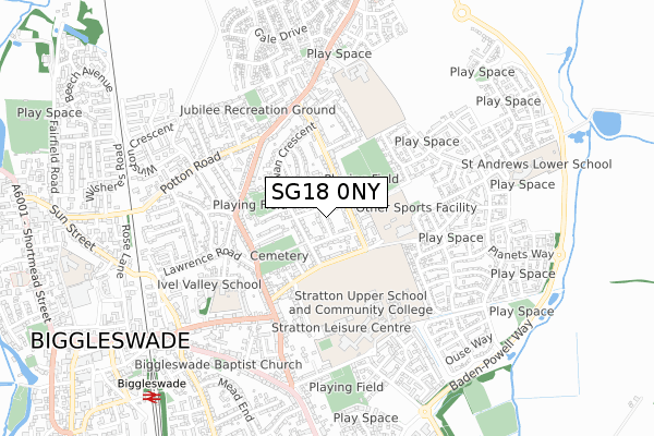 SG18 0NY map - small scale - OS Open Zoomstack (Ordnance Survey)