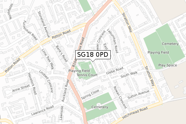 SG18 0PD map - large scale - OS Open Zoomstack (Ordnance Survey)