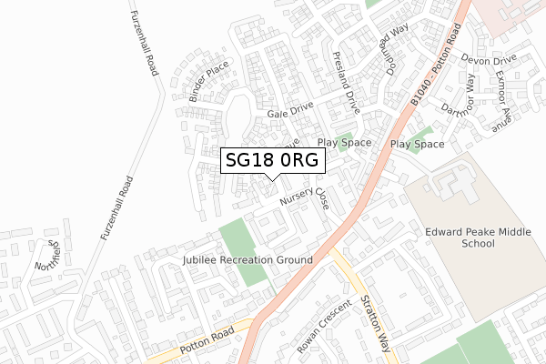 SG18 0RG map - large scale - OS Open Zoomstack (Ordnance Survey)