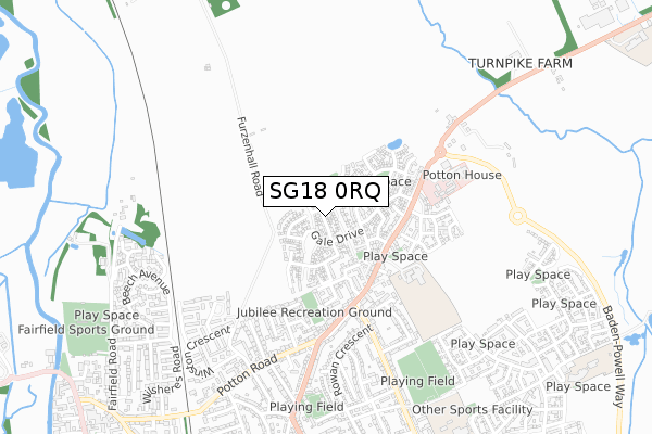 SG18 0RQ map - small scale - OS Open Zoomstack (Ordnance Survey)