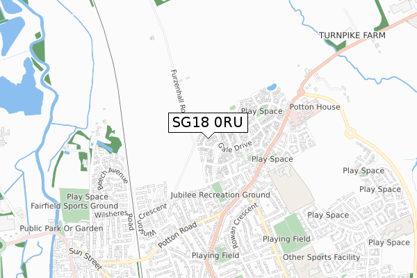 SG18 0RU map - small scale - OS Open Zoomstack (Ordnance Survey)