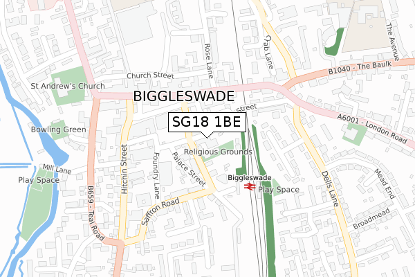 SG18 1BE map - large scale - OS Open Zoomstack (Ordnance Survey)