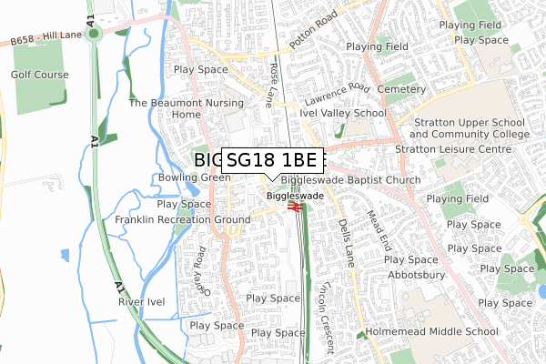 SG18 1BE map - small scale - OS Open Zoomstack (Ordnance Survey)