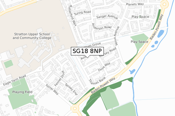 SG18 8NP map - large scale - OS Open Zoomstack (Ordnance Survey)