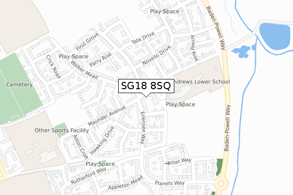 SG18 8SQ map - large scale - OS Open Zoomstack (Ordnance Survey)