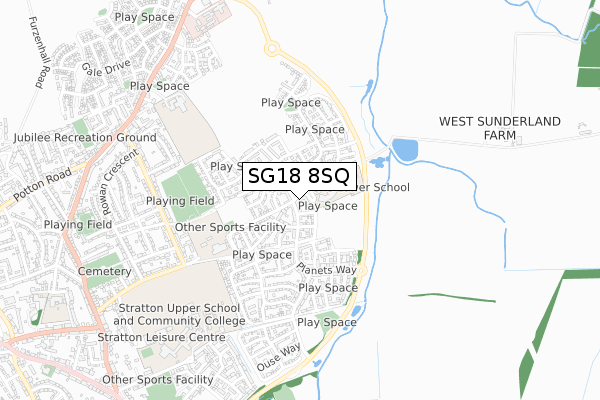 SG18 8SQ map - small scale - OS Open Zoomstack (Ordnance Survey)