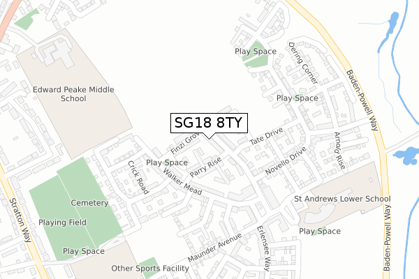 SG18 8TY map - large scale - OS Open Zoomstack (Ordnance Survey)