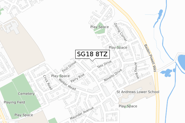 SG18 8TZ map - large scale - OS Open Zoomstack (Ordnance Survey)