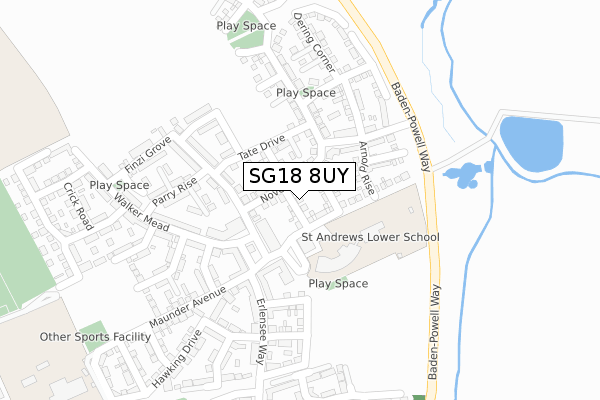 SG18 8UY map - large scale - OS Open Zoomstack (Ordnance Survey)