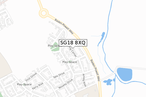 SG18 8XQ map - large scale - OS Open Zoomstack (Ordnance Survey)