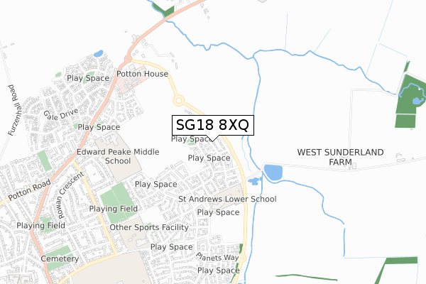 SG18 8XQ map - small scale - OS Open Zoomstack (Ordnance Survey)