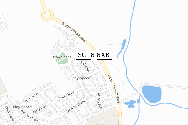 SG18 8XR map - large scale - OS Open Zoomstack (Ordnance Survey)