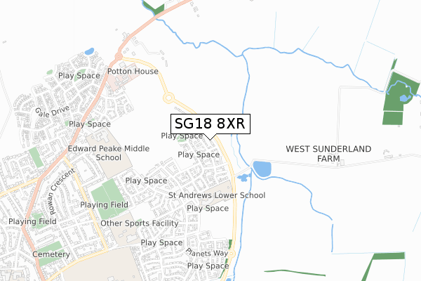 SG18 8XR map - small scale - OS Open Zoomstack (Ordnance Survey)