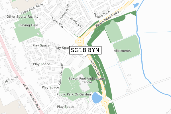 SG18 8YN map - large scale - OS Open Zoomstack (Ordnance Survey)