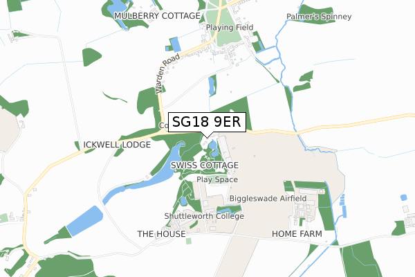 SG18 9ER map - small scale - OS Open Zoomstack (Ordnance Survey)