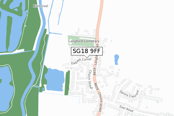 SG18 9FF map - large scale - OS Open Zoomstack (Ordnance Survey)