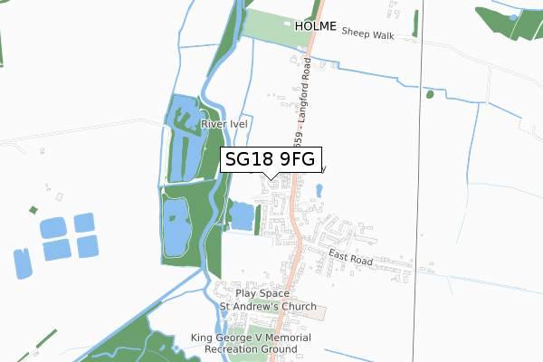 SG18 9FG map - small scale - OS Open Zoomstack (Ordnance Survey)