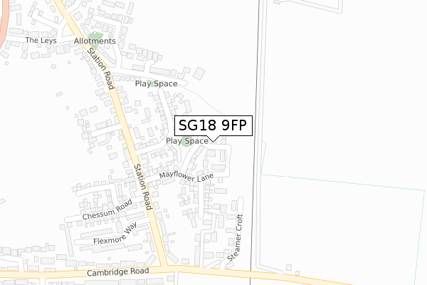 SG18 9FP map - large scale - OS Open Zoomstack (Ordnance Survey)