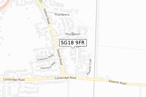 SG18 9FR map - large scale - OS Open Zoomstack (Ordnance Survey)