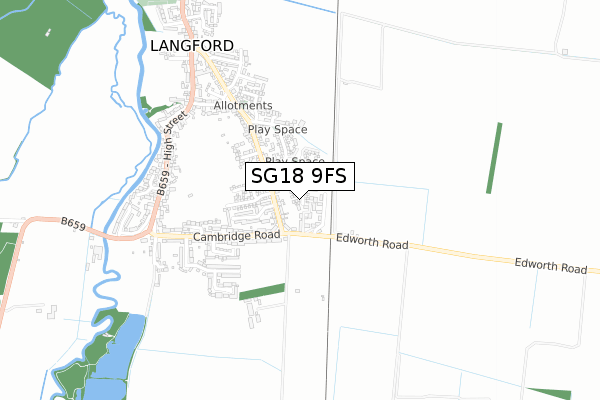 SG18 9FS map - small scale - OS Open Zoomstack (Ordnance Survey)