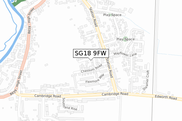 SG18 9FW map - large scale - OS Open Zoomstack (Ordnance Survey)