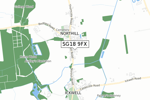 SG18 9FX map - small scale - OS Open Zoomstack (Ordnance Survey)