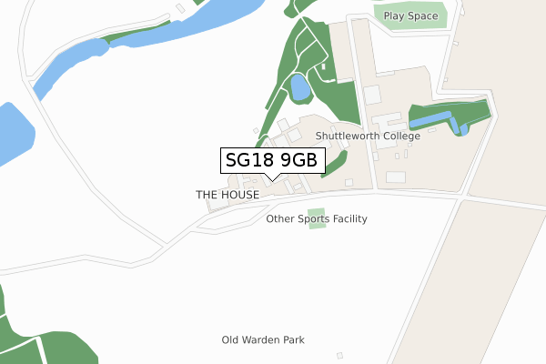 SG18 9GB map - large scale - OS Open Zoomstack (Ordnance Survey)