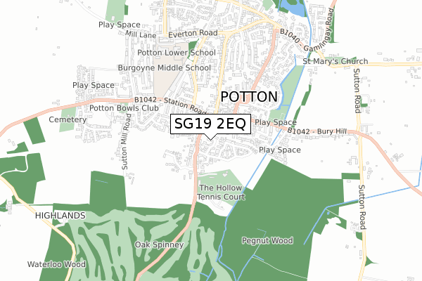 SG19 2EQ map - small scale - OS Open Zoomstack (Ordnance Survey)