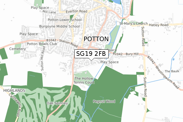 SG19 2FB map - small scale - OS Open Zoomstack (Ordnance Survey)