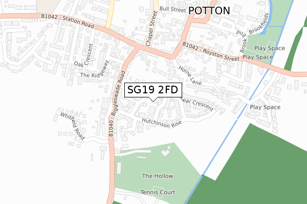 SG19 2FD map - large scale - OS Open Zoomstack (Ordnance Survey)