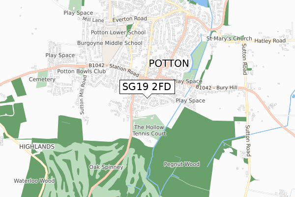 SG19 2FD map - small scale - OS Open Zoomstack (Ordnance Survey)