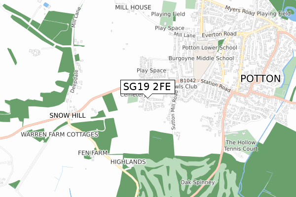 SG19 2FE map - small scale - OS Open Zoomstack (Ordnance Survey)