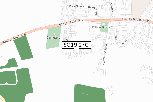 SG19 2FG map - large scale - OS Open Zoomstack (Ordnance Survey)