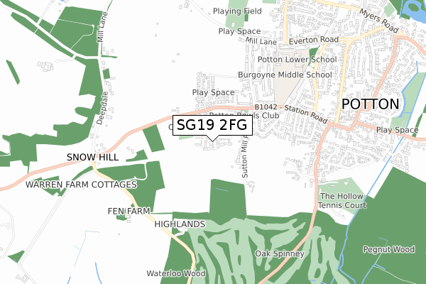 SG19 2FG map - small scale - OS Open Zoomstack (Ordnance Survey)