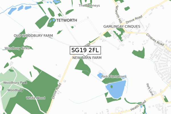 SG19 2FL map - small scale - OS Open Zoomstack (Ordnance Survey)