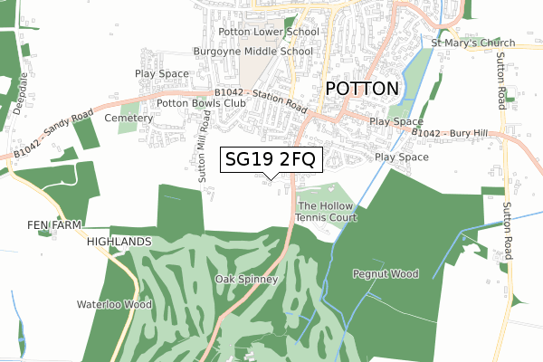 SG19 2FQ map - small scale - OS Open Zoomstack (Ordnance Survey)