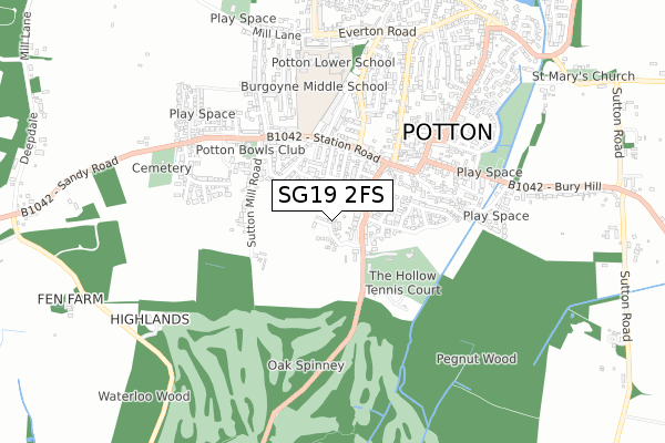 SG19 2FS map - small scale - OS Open Zoomstack (Ordnance Survey)