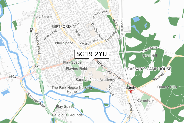 SG19 2YU map - small scale - OS Open Zoomstack (Ordnance Survey)